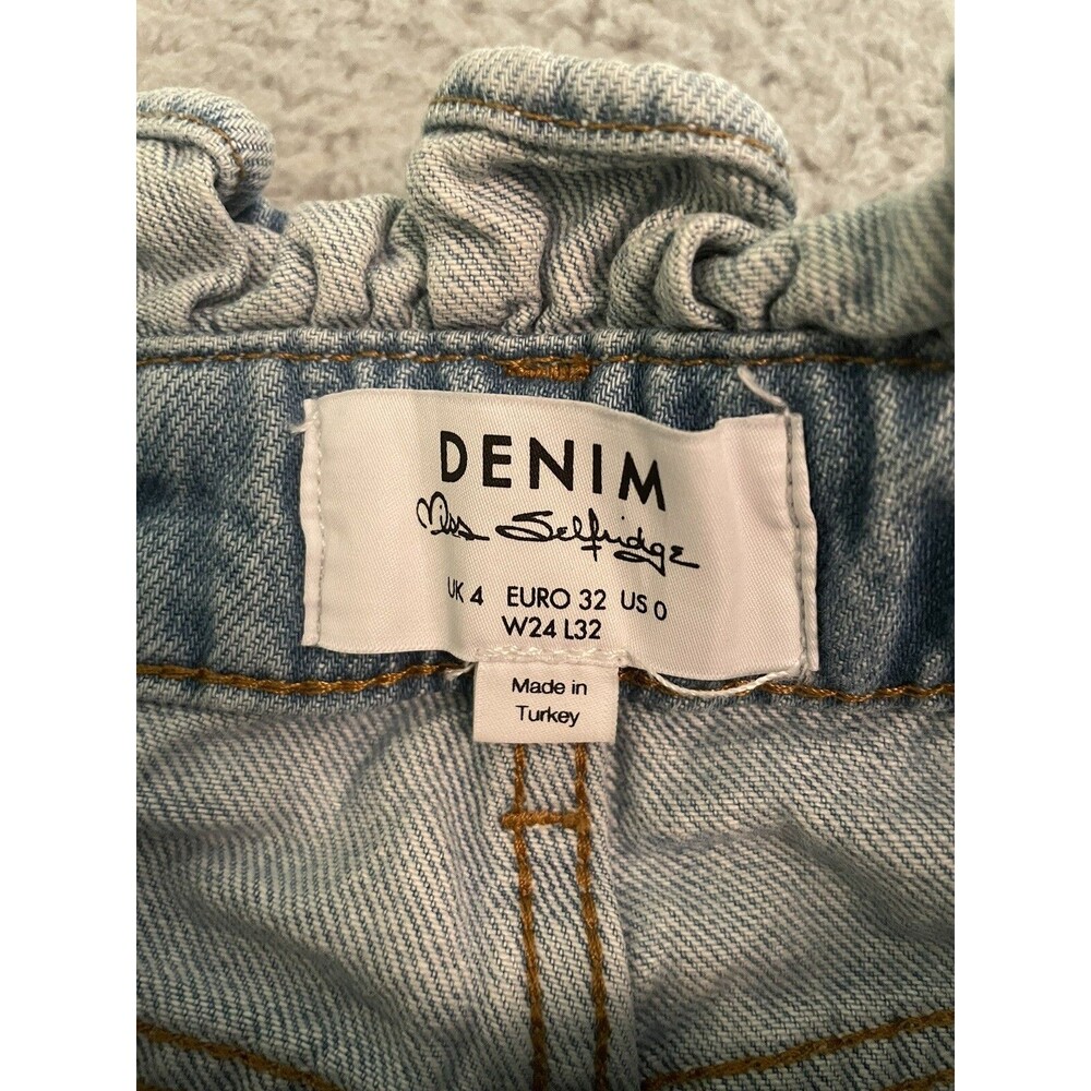 Miss Selfridge Light Wash High Rise Jeans Paperbag Waist Size 0 24x32 Mom Jeans - Picture 2 of 7